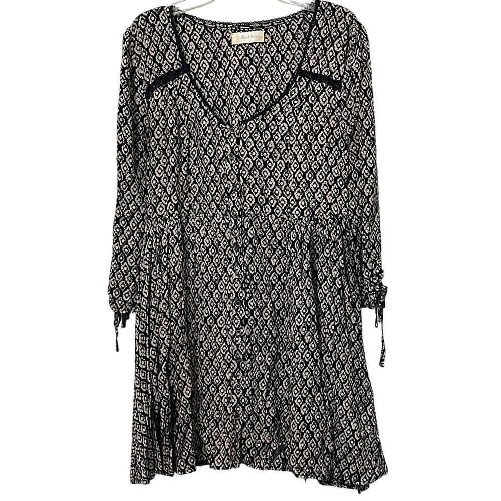 Altered State Mini Dress Sz Small Button Down Black/ Cream 3/4 Sleeve